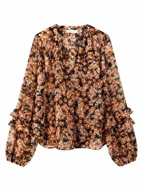 Sanctuary Floral Ruffle Long-Sleeve Blouse - Brown Multi